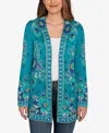 Ruby Rd. Petite Floral Open Front Cardigan Sweater In Black
