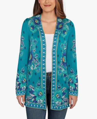 Ruby Rd. Petite Floral Open Front Cardigan Sweater In Black