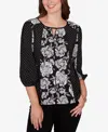 Ruby Rd. Petite Floral Panel Crinkle Knit Peasant Top In Multi
