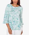 Ruby Rd. Petite Floral Puff Print Ruffle Knit Top In Multi