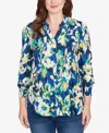 Ruby Rd. Petite Floral Silky Voile Button Down Top In Multi