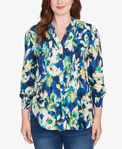 Ruby Rd. Petite Floral Silky Voile Button Down Top In Multi