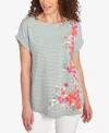 Ruby Rd. Petite Floral Stripe Jersey T-shirt In Green