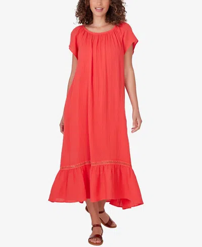 Ruby Rd. Petite Gauze Short Sleeve High/low Dress In Punch