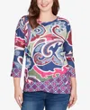 Ruby Rd. Petite Geo Paisley Border Top In Multi