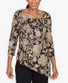 Ruby Rd. Petite Gold Foil Floral Printed Knit Top In Multi
