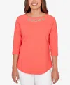 Ruby Rd. Petite Grommet Neck Solid Knit Top In Orange