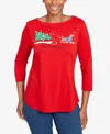Ruby Rd. Petite Happy Howlidays Knit Top In Red