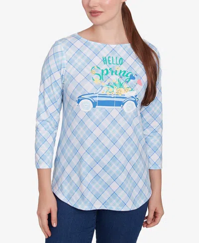 Ruby Rd. Petite Hello Spring Paid Vintage Three Quarter Sleeve T-shirt In Julep Multi