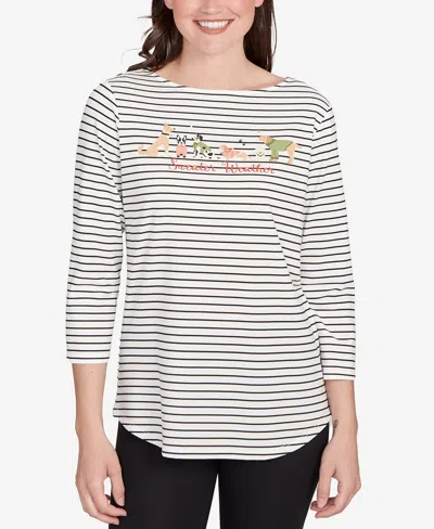 Ruby Rd. Petite Holiday Dogs Striped Knit Top In Multi