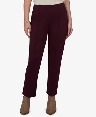 Ruby Rd. Petite Hollywood Waist Pull-on Ponte Straight Pants In Burgundy