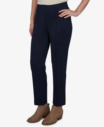 Ruby Rd. Petite Hollywood Waist Pull-on Ponte Straight Pants In Blue