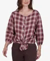 Ruby Rd. Petite Homestead Plaid 3/4-sleeve Button-front Top In Multi