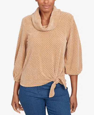 Ruby Rd. Petite Honeycomb Chenille Cowl Neck Top In Brown