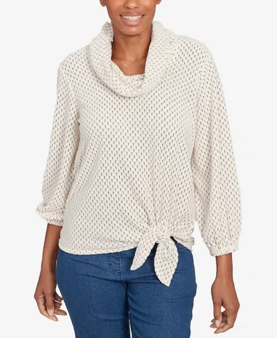 Ruby Rd. Petite Honeycomb Chenille Cowl Neck Top In White
