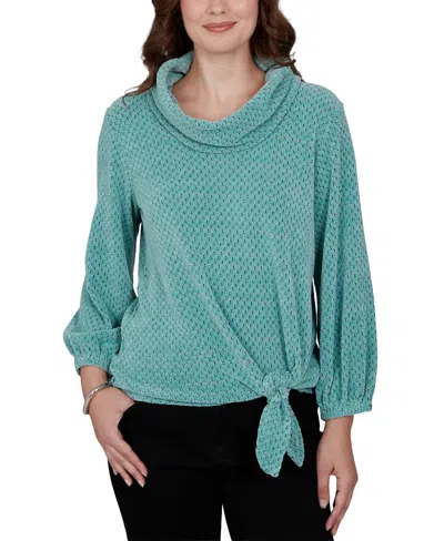 Ruby Rd. Petite Honeycomb Tie-front Cowl Neck Top In Green