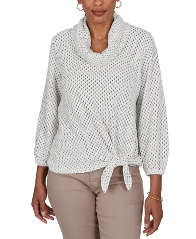Ruby Rd. Petite Honeycomb Tie-front Cowl Neck Top In White