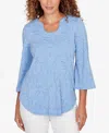 Ruby Rd. Petite Horseshoe Neck Solid Floral Jacquard Top In Blue