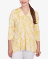 Ruby Rd. Plus Size Jacobean Paisley Puff Print V-neck Top In Yellow