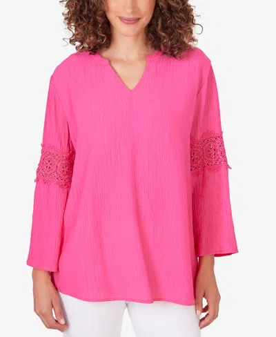 Ruby Rd. Petite Lace-embellished Top In Raspberry