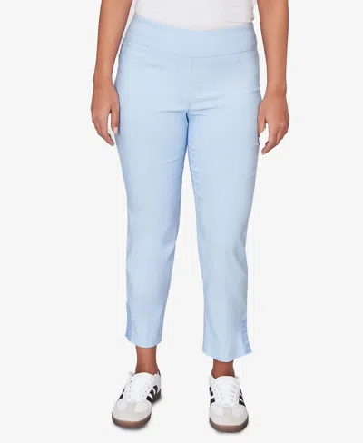 Ruby Rd. Petite Lace Trim Pull On Silky Tech Ankle Pants In Blue