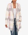 Ruby Rd. Petite Luxe Plaid Fringed Cardigan Sweater In Pink
