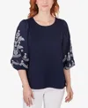 RUBY RD. PETITE MEDALLION EMBROIDERED LANTERN SLEEVE TOP