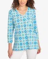 Ruby Rd. Petite Medallion Tile Floral Faux Surplice Top In Blue