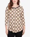 Ruby Rd. Petite Mesh Textured Geo Puff Print Top In Multi