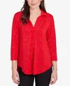 Ruby Rd. Plus Size Metallic Dew Drop Shirt Collar Top In Red