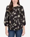 Ruby Rd. Petite Metallic Embroidered Floral Top In Black