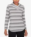 Ruby Rd. Petite Metallic Stripe Button Accent Knit Top In Gray
