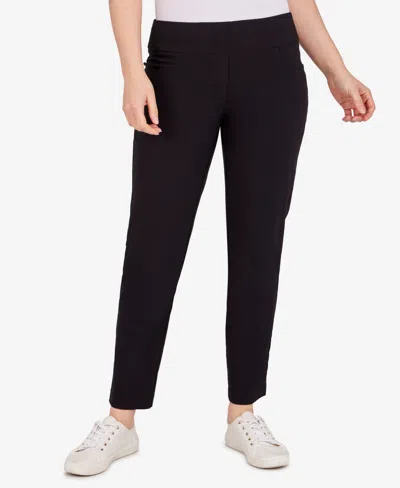 Ruby Rd. Petite Mid-rise Pull-on Straight Solar Millennium Tech Ankle Pants In Black