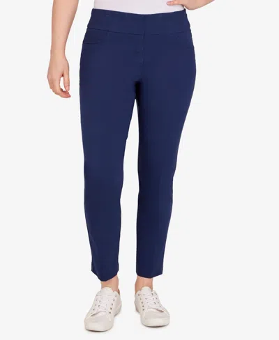 Ruby Rd. Petite Mid-rise Pull-on Straight Solar Millennium Tech Ankle Pants In Navy