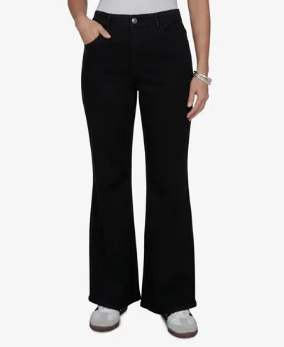 Ruby Rd. Petite Mid-rise Flare Denim Jeans In Black