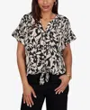 Ruby Rd. Petite Mono Floral Button Tie-front Blouse In Black