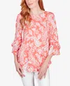 RUBY RD. PETITE MONOTONE PAISLEY PUFF PRINT PARTY TOP