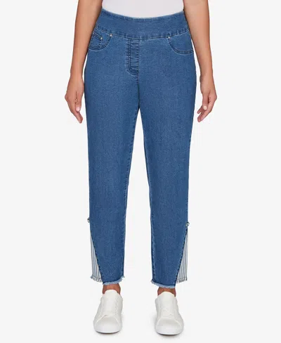 Ruby Rd. Petite Nautical Stripe Inset Slim Fit Jeans In Blue