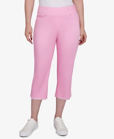Ruby Rd. Petite Oasis Pull On Fringe Denim Capri Pants In Cyclamen