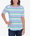 Ruby Rd. Petite Oasis Stripe Ladder Sleeve T-shirt In Capri Blue Multi