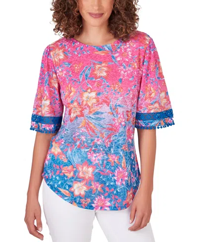 Ruby Rd. Petite Ombre Floral Top In Raspberry Multi