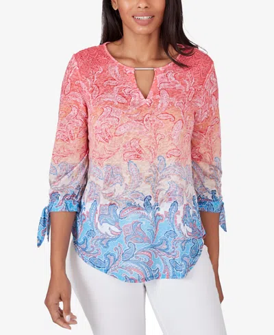 Ruby Rd. Plus Size Ombre Guava Paisley Printed Knit Top In Guava Multi
