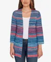 Ruby Rd. Petite Open Ribbed Stripe Front Pocket Cardigan Sweater In Blue