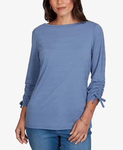 Ruby Rd. Petite Ottoman 3/4-sleeve Boat Neck Top In Blue