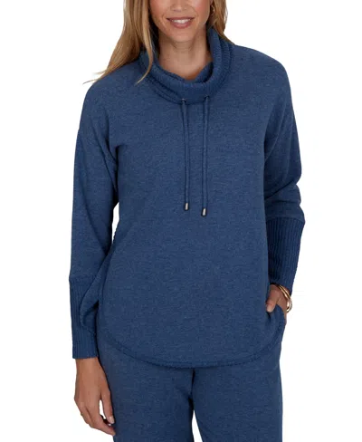 Ruby Rd. Petite Oversized Cowl Neck Long-sleeve Pullover In Blue