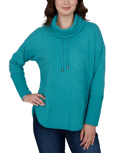 Ruby Rd. Petite Oversized Cowl Neck Long-sleeve Pullover In Blue