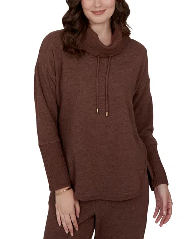 Ruby Rd. Petite Oversized Cowl Neck Long-sleeve Pullover In Brown