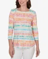 Ruby Rd. Petite Painted Floral Stripe Knit Top In Multi