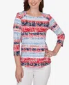 Ruby Rd. Petite Painted Floral Stripe Knit Top In Multi