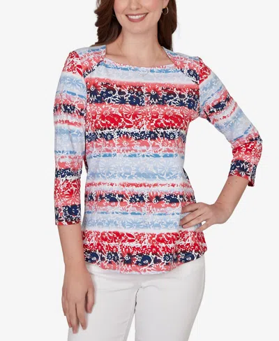 Ruby Rd. Petite Painted Floral Stripe Knit Top